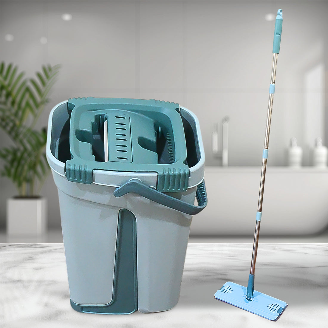 1142 Scratch Cleaning Mop With 2 In 1 Self Clean Wash Dry Hands Free Flat Mop - Shop Gharse