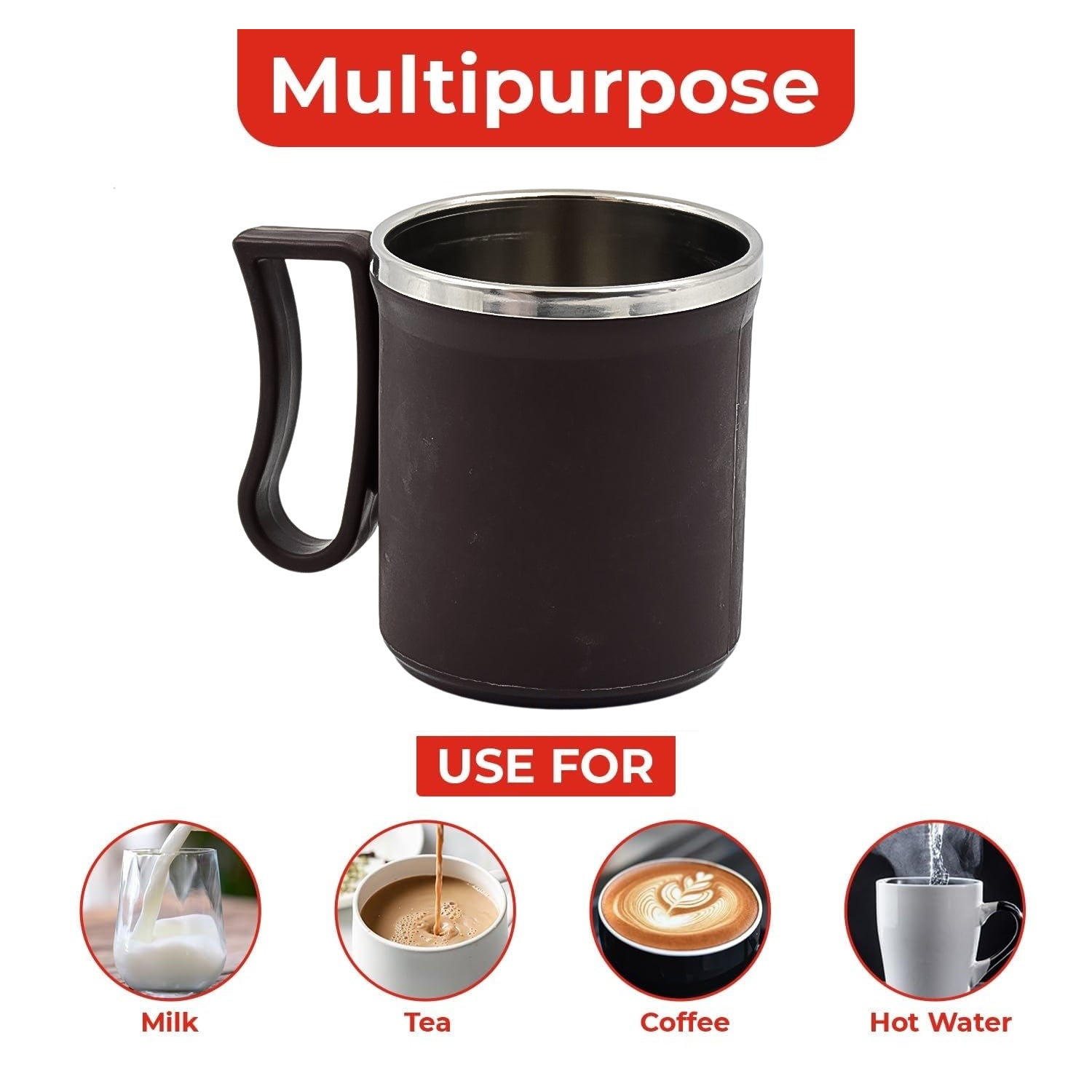 Coffee Mug With Lid And Handle-plastic Covered Stainless Steel Mug (Random Color Approx 200 Ml) - Shop Gharse