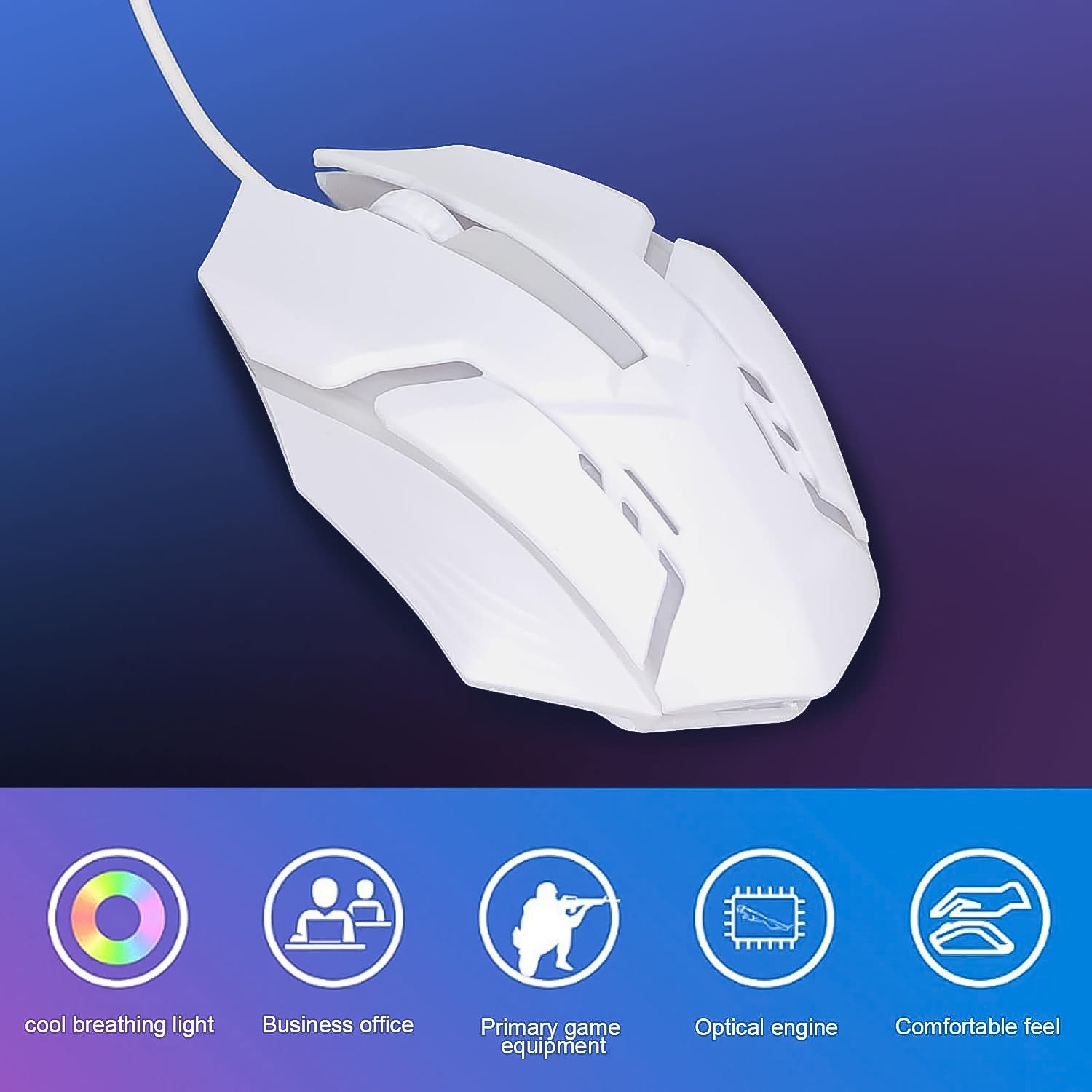 Usb Wired Mouse Gaming Mouse Colorful  Lighting Luminous  (1 Pc  Wihte) - Shop Gharse
