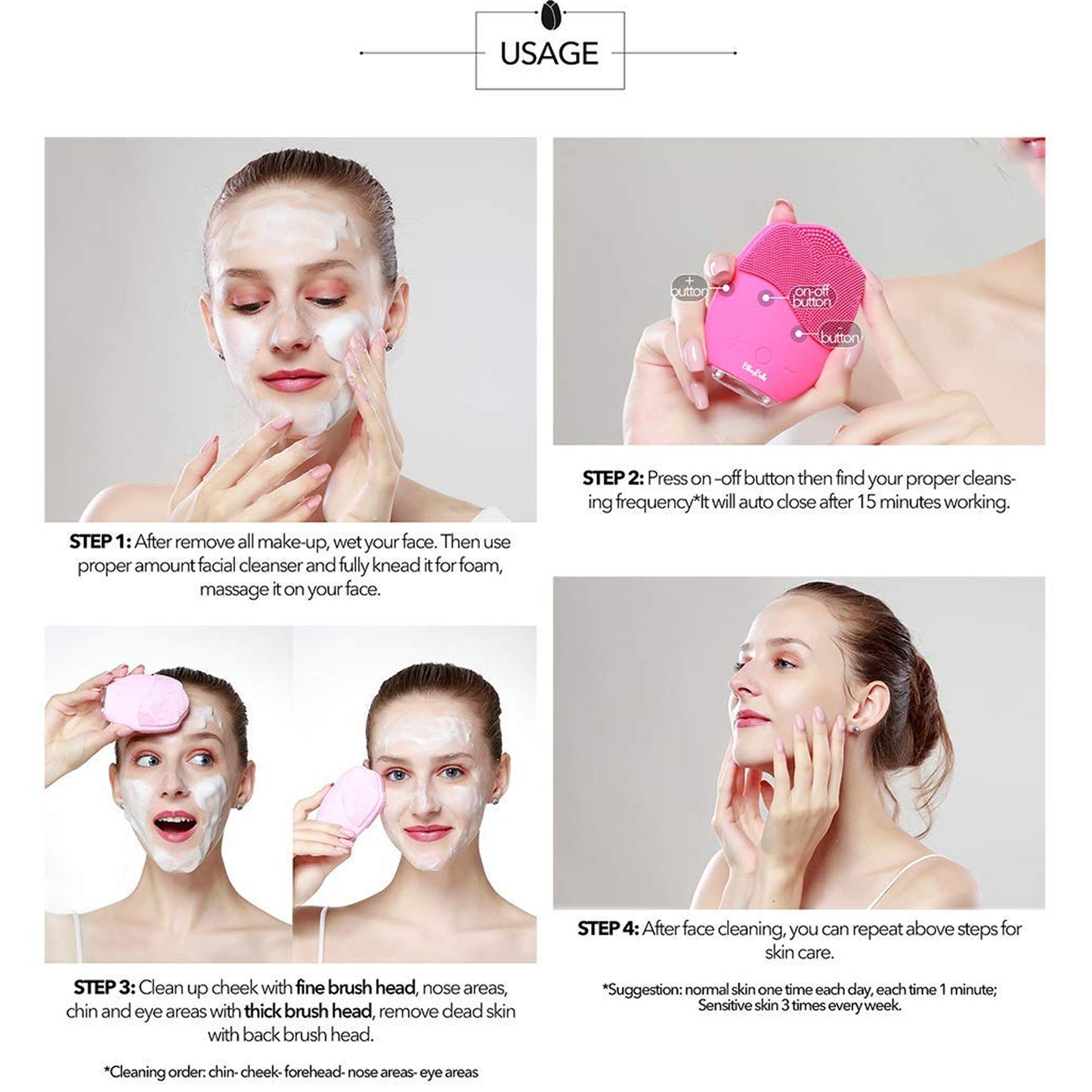 Rechargeable Sonic Silicone Face Cleansing Brush - Shop Gharse