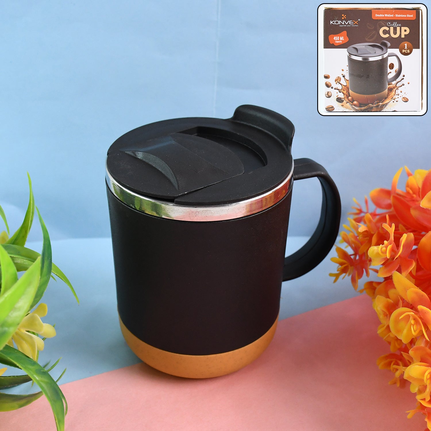 Insulated Coffee Mug With Spill-proof Lid (Approx 450ml  1 Pc) - Shop Gharse