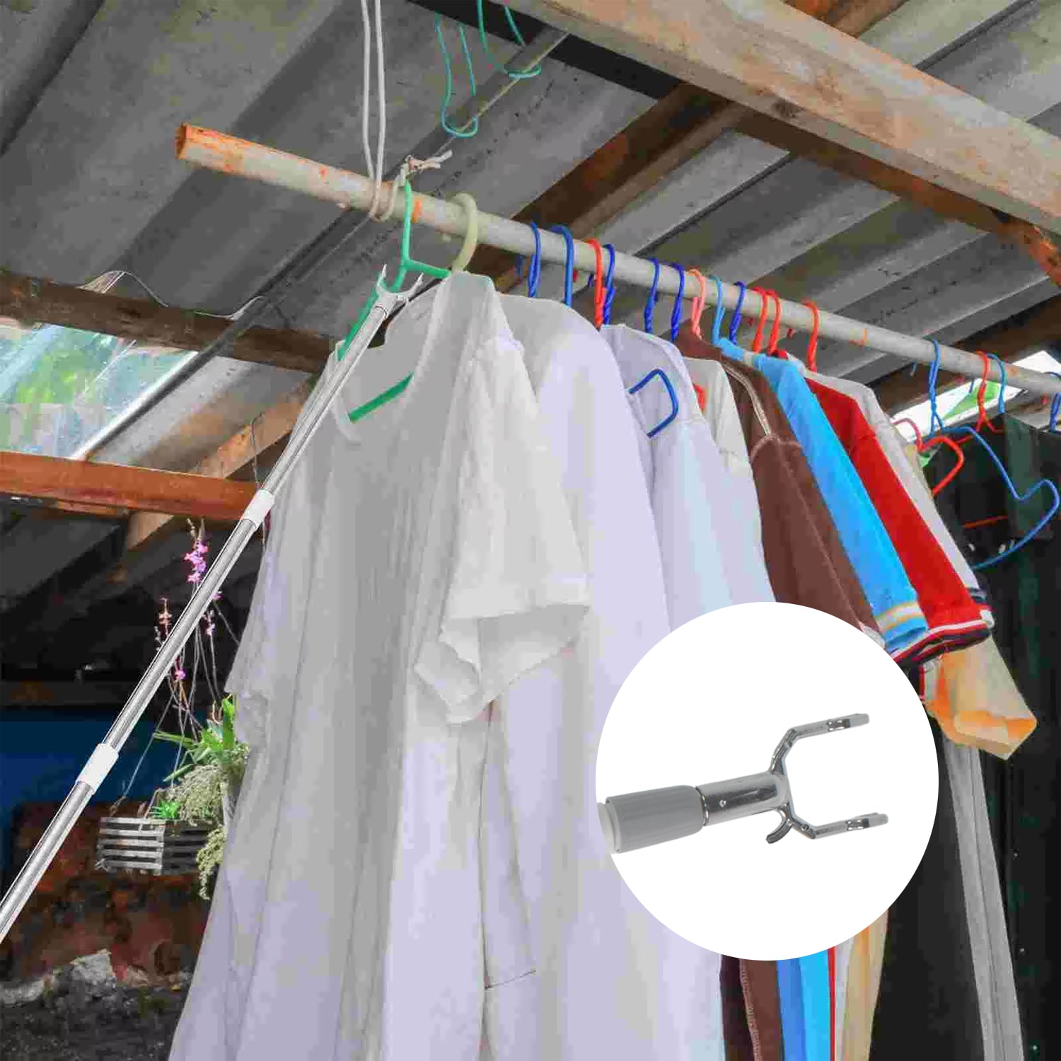 Stainless Steel Telescopic Pole Clothes Hooks Hanger (1 Pc  155 Cm) - Shop Gharse