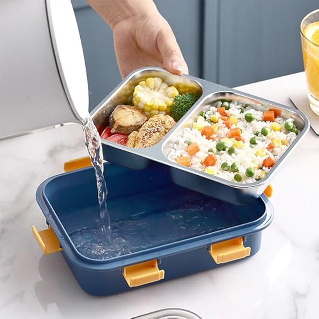Stainless Steel Lunch Box 2 Section Lunch Box With Spoon - Shop Gharse