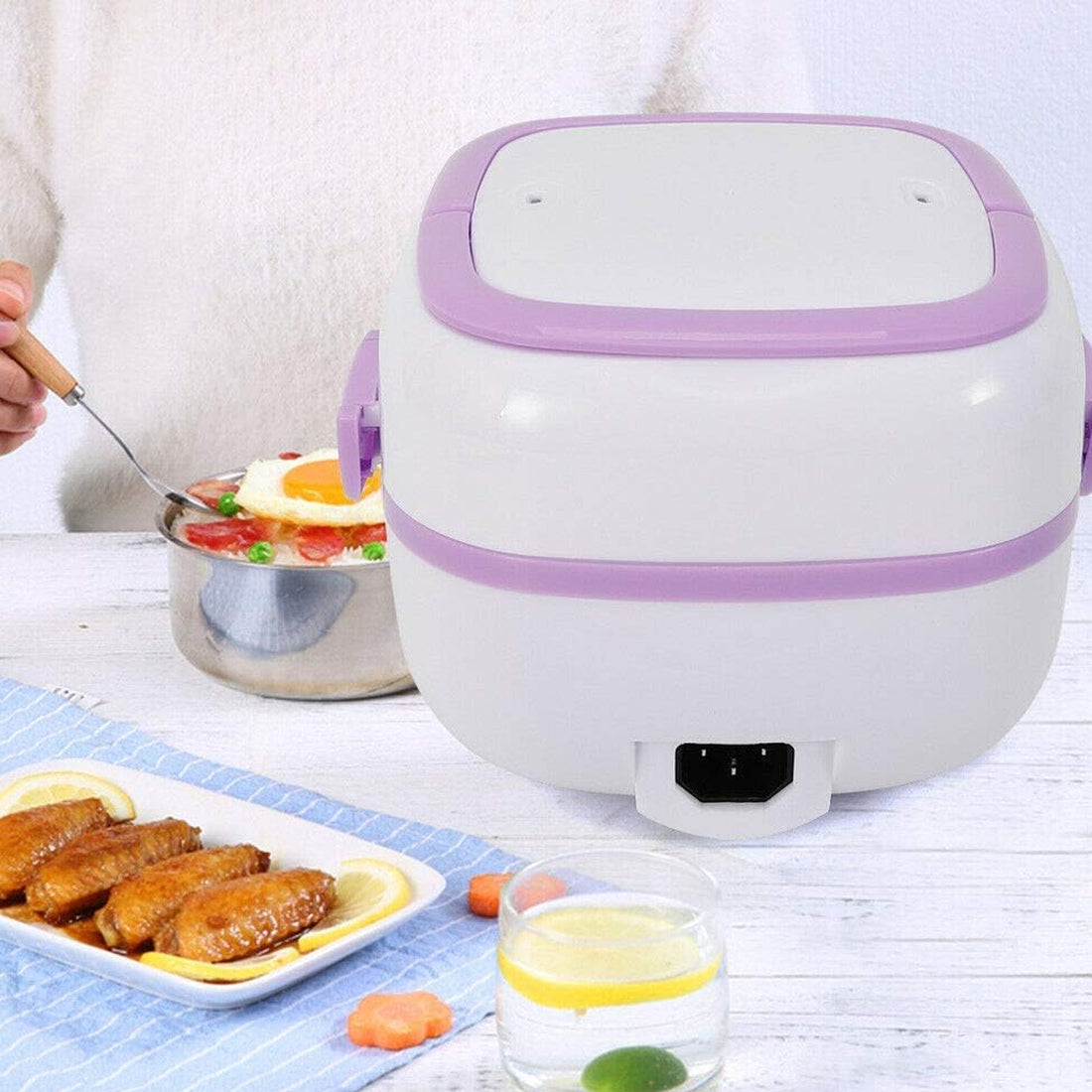 10027 Electric Lunch Box Portable Food Warmer Food Heating Lunch Box Removable Food-grade Stainless Steel Compartments 220v 200w For Car Truck Office - Shop Gharse