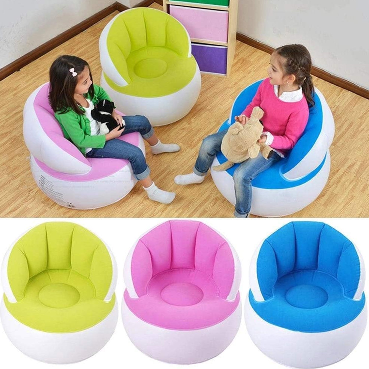 Kids Inflatable Sofa Chair With Backrest  Foot Air Pump With Hose (1 Set  85x74 Cm Approx) - Shop Gharse