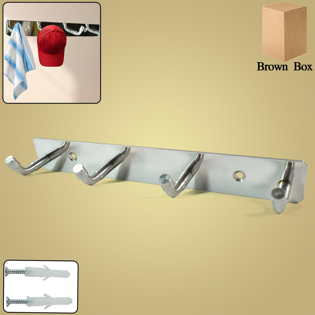 Stainless Steel Wall Mounted Coat 4 Hook Rack (20x3  1 Pc) - Shop Gharse