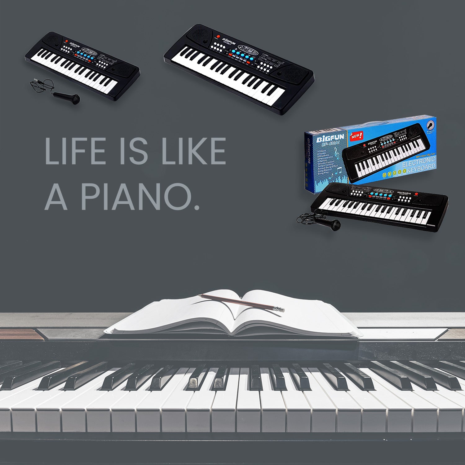 4515 Piano Musical Keyboard With Mic 37 Music Key Keyboard For Kids Toy - Shop Gharse