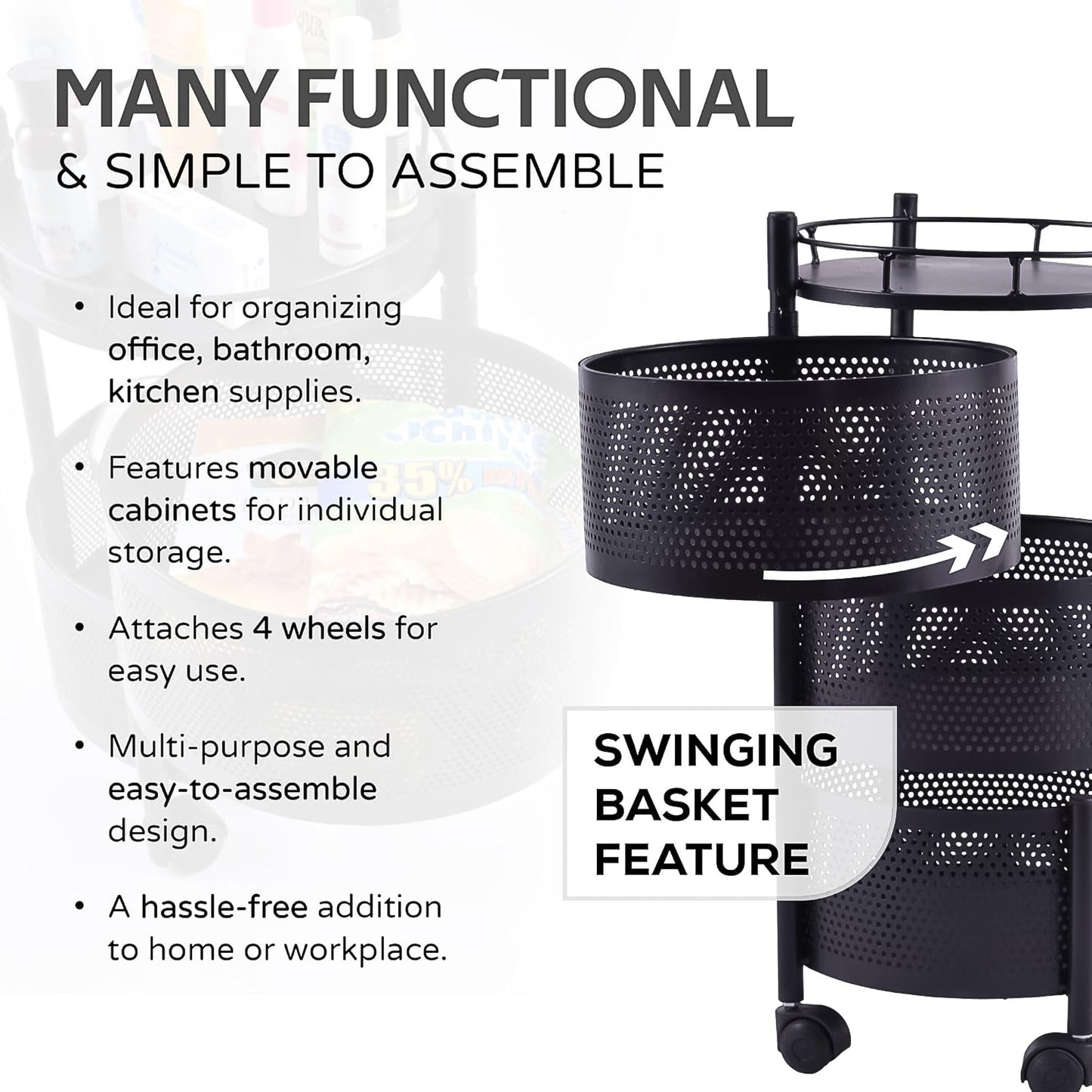 Metal Round High Quality Kitchen Trolley With Wheels (3 Layer  1 Pc) - Shop Gharse