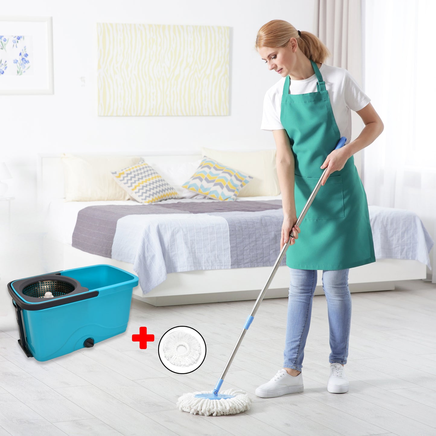 4027 Quick Spin Mop Plastic Spin Bucket Floor Cleaning Easy Wheels  Big Bucket Floor Cleaning Mop With Bucket - Shop Gharse