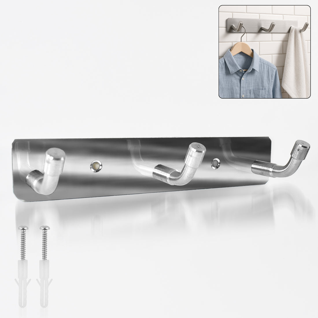 Stainless Steel Wall Mounted Coat 3 Hook Rack (14x3  1 Pc) - Shop Gharse