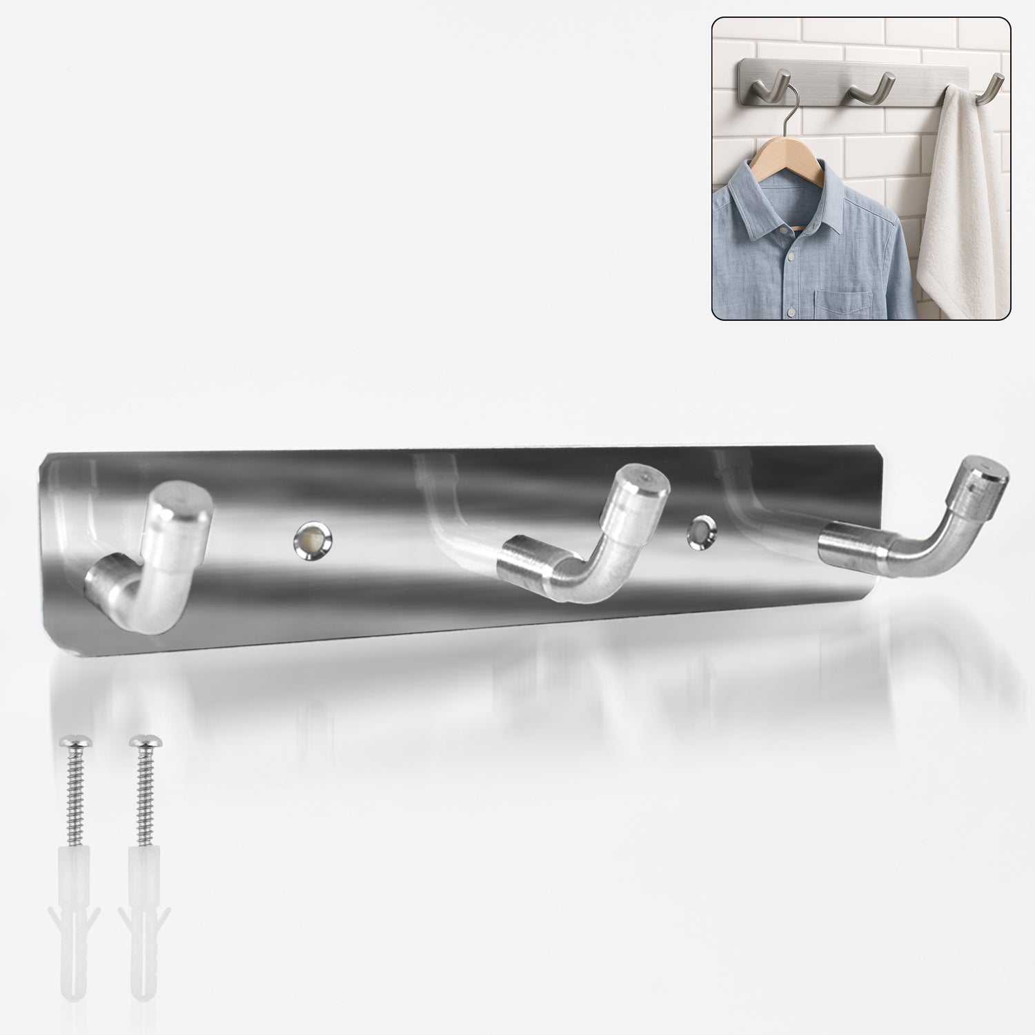Stainless Steel Wall Mounted Coat 3 Hook Rack (14x3  1 Pc) - Shop Gharse