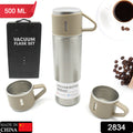 2834 Stainless Steel Vacuum Flask Set With 3 Steel Cups Combo For Coffee Hot Drink And Cold Water Flask Ideal Gifting Travel Friendly Latest Flask Bottle. (500ml) - Shop Gharse