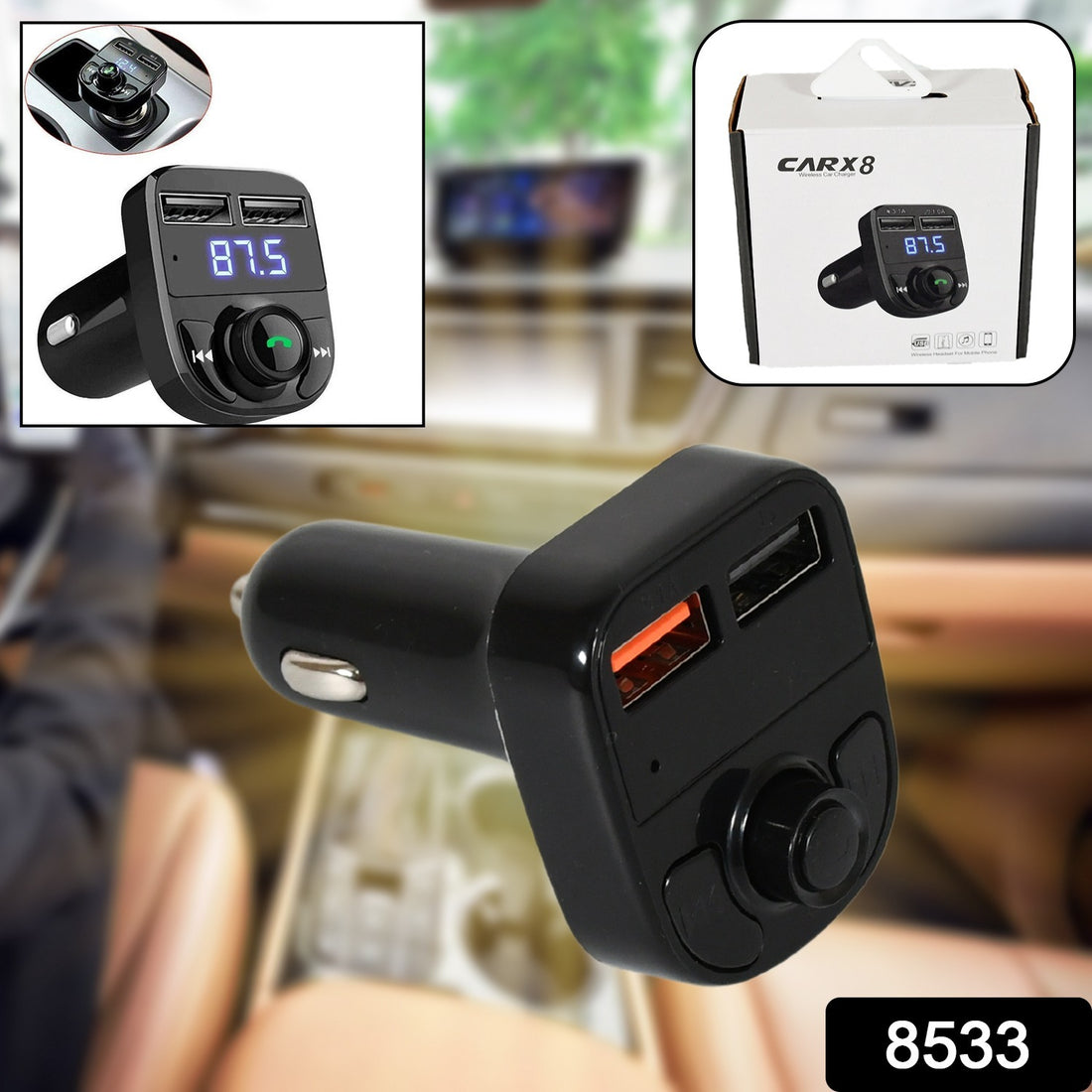 8533 Car-x8 Bluetooth Fm Transmitter Kit For Hands-free Call Receiver  Music Player  Call Receiver  Fast Mobile Charger Ports For All Smartphoneswith 3.1a Quick Charge Dual Usb Car Charger - Shop Gharse