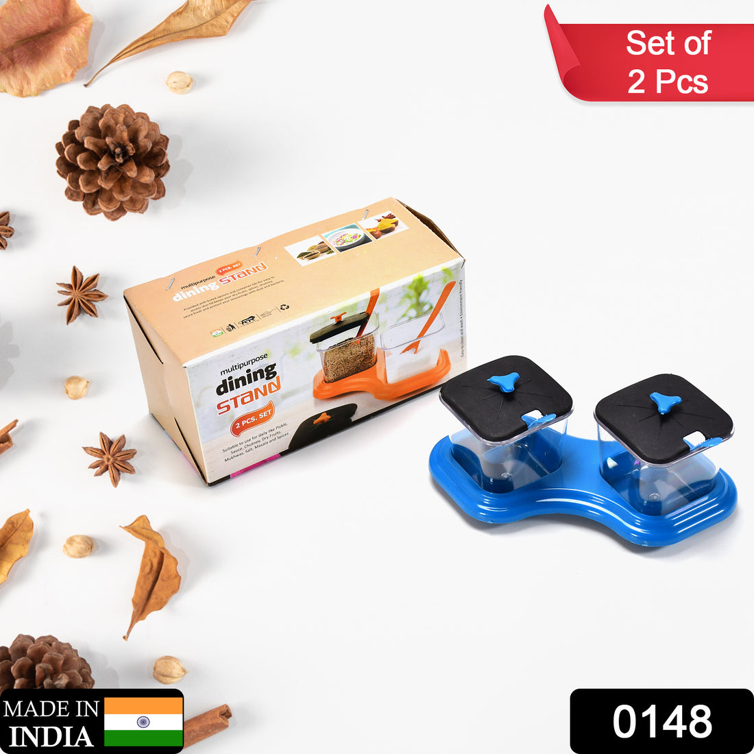 0148 Dining Table Stand 2 Pcs Pickle Jar Spice Tray Spoons Virgin Plastic Kitchen Storage Container Serving Salt Pepper Sauces Chutney Masala Mukhwas Aachar - Shop Gharse