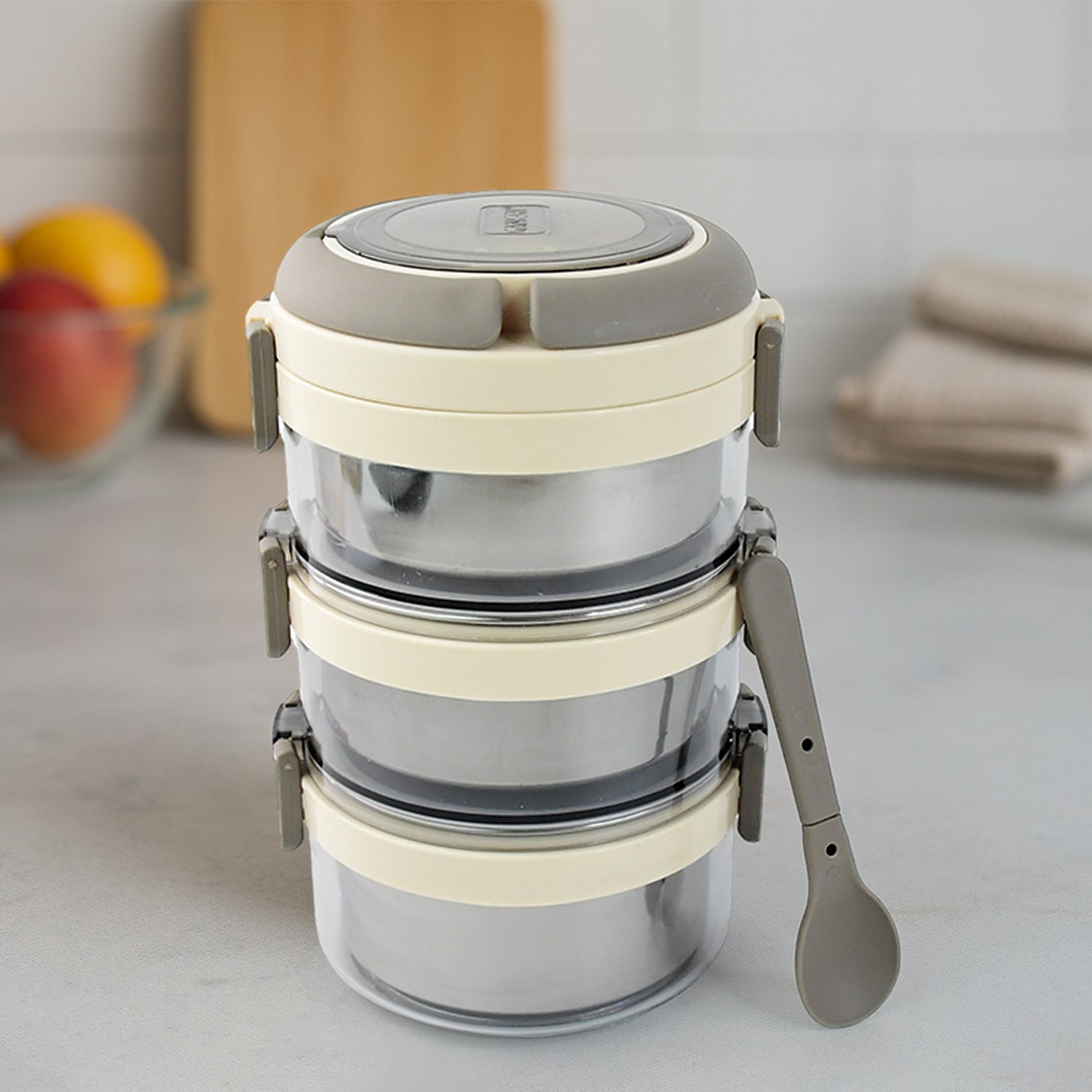 Ganesh Steko-3 Triple Layer Stainless Steel Insulated Lunch Box Set - Shop Gharse