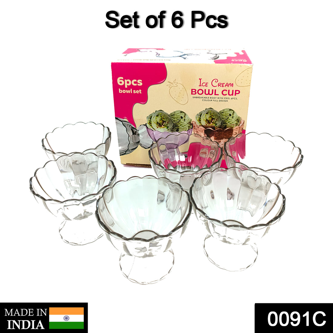 0091c Serving Dessert Bowl Ice Cream Salad Fruit Bowl - 6pcs Serving Dessert Bowl Ice Cream Salad Fruit Bowl - 6pcs - Shop Gharse