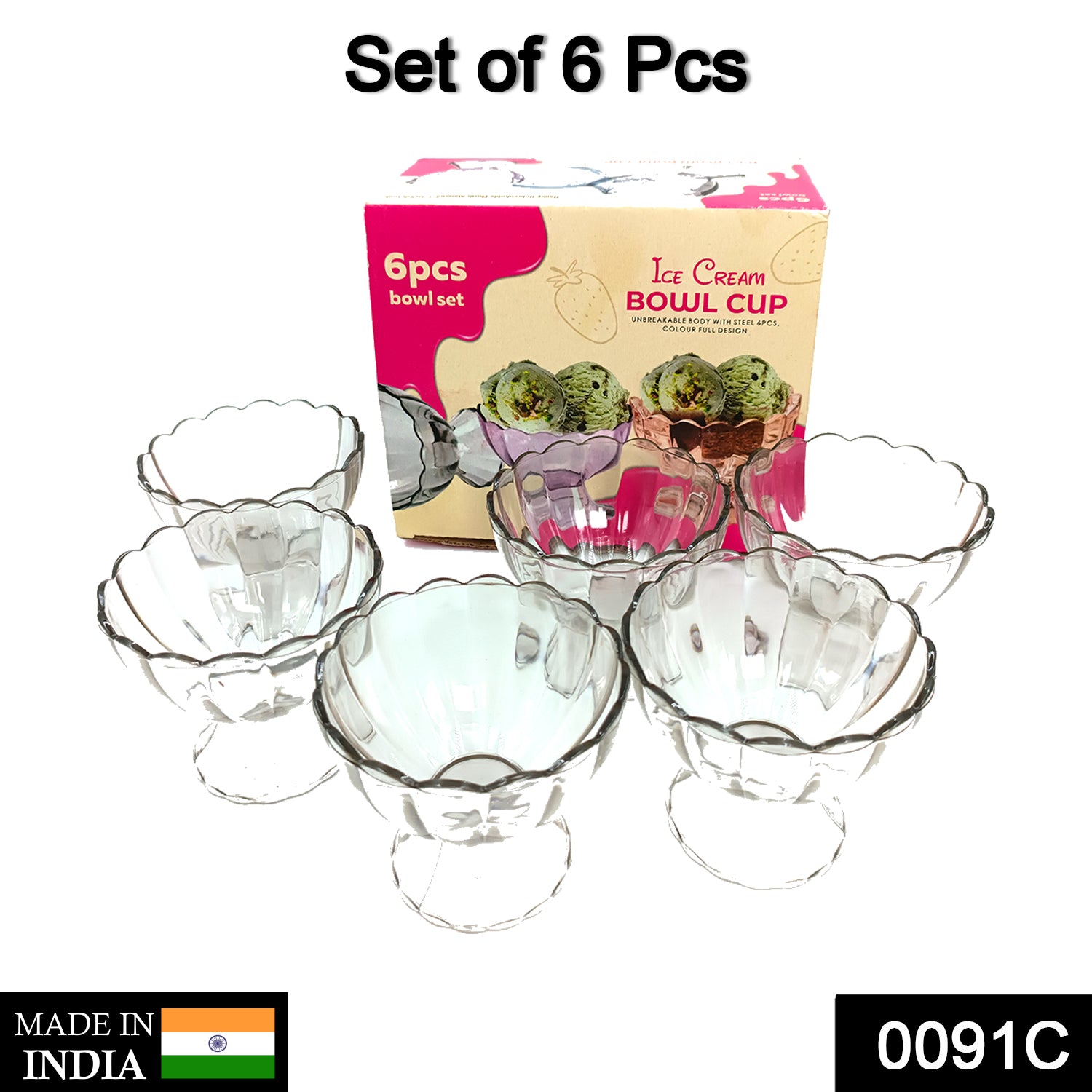 0091c Serving Dessert Bowl Ice Cream Salad Fruit Bowl - 6pcs Serving Dessert Bowl Ice Cream Salad Fruit Bowl - 6pcs - Shop Gharse