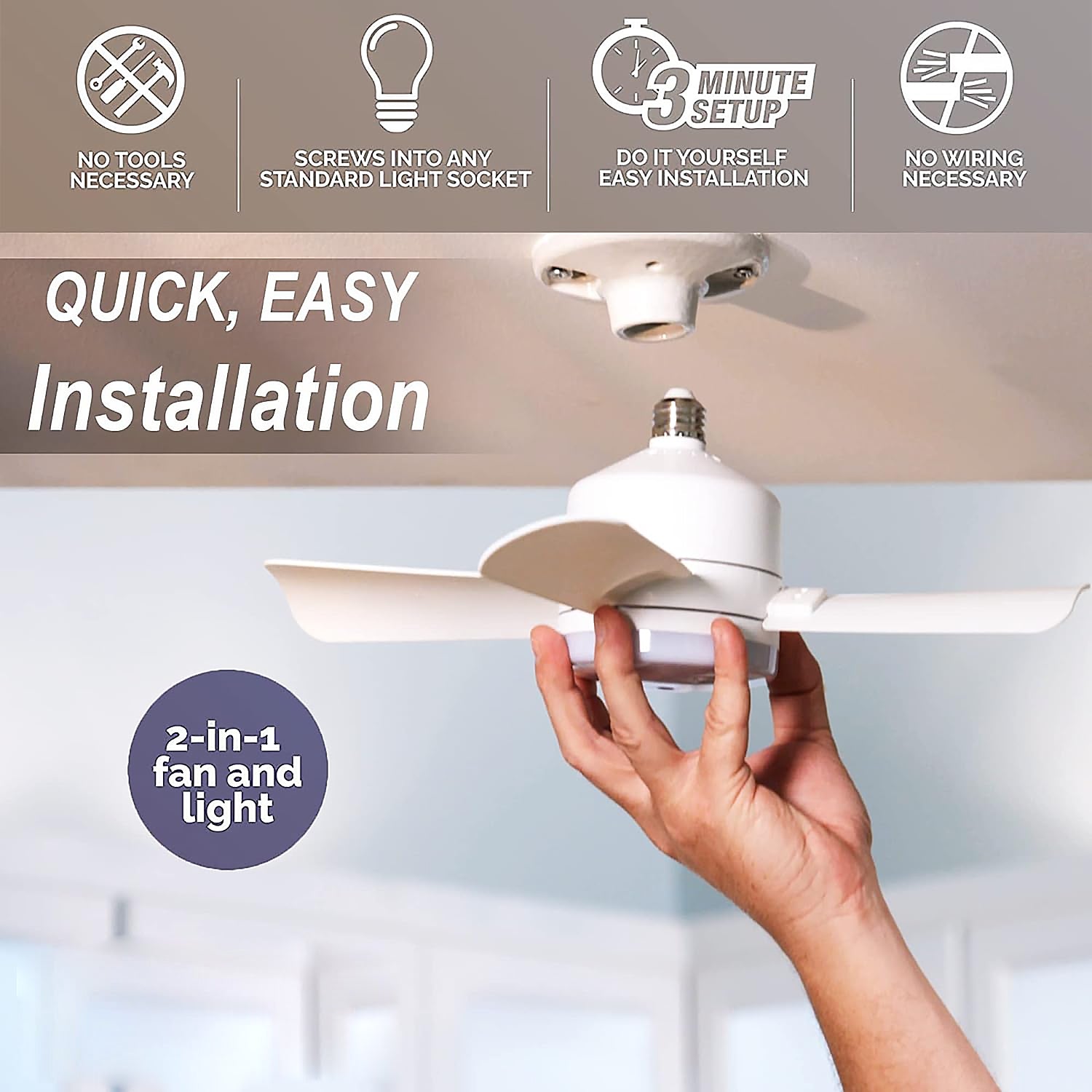 17845 Socket Fan Light Original - Cool Light Led  Ceiling Fans With Lights And Remote Control Replacement For Lightbulb - Bedroom Kitchen Living Room1000 Lumens  5000 Kelvins Cool Leds (Remote Battery Not Included) - Shop Gharse
