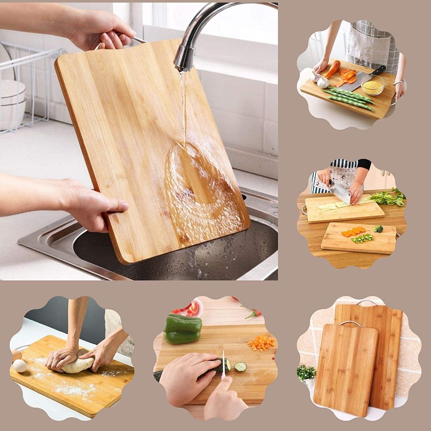 2315 Thick Wooden Bamboo Kitchen Chopping Cutting Slicing Board With Holder For Fruits Vegetables Meat - Shop Gharse
