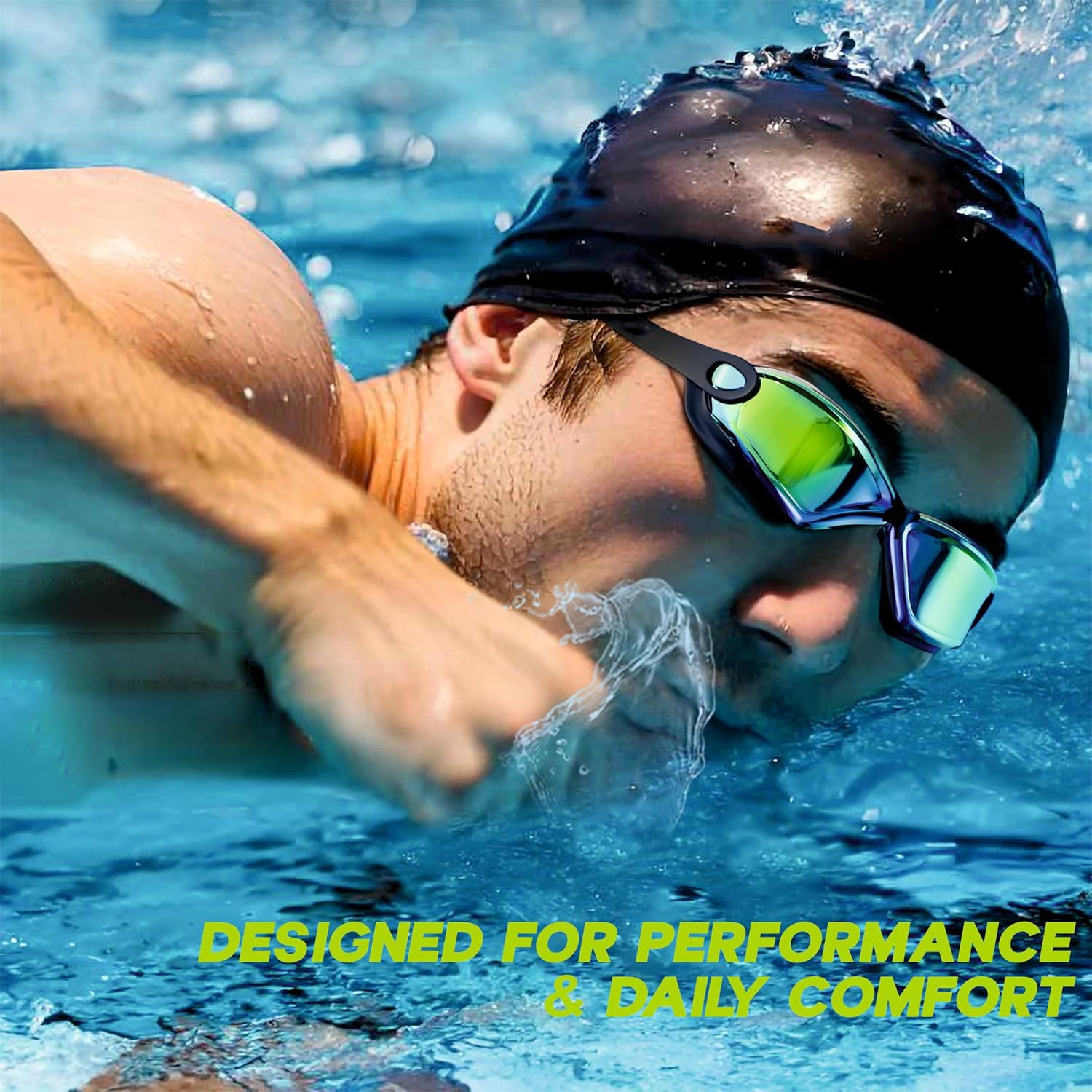 Professional Anti-fog Uv Protection Swimming Goggles With Mirrored Lenses And Earplugs - Shop Gharse