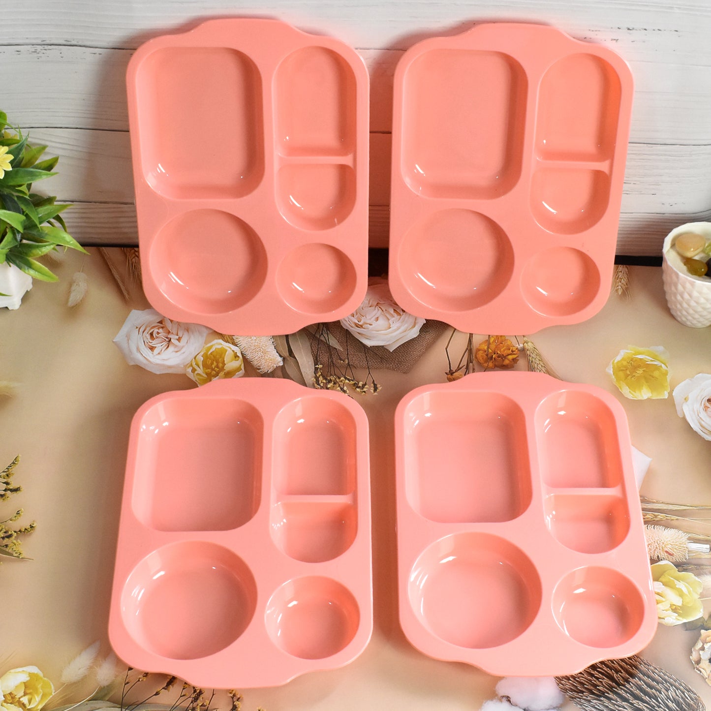 5363 Unbreakable Plastic Food Platesbiodegradable 5 Compartment Square Plate For Food - Shop Gharse