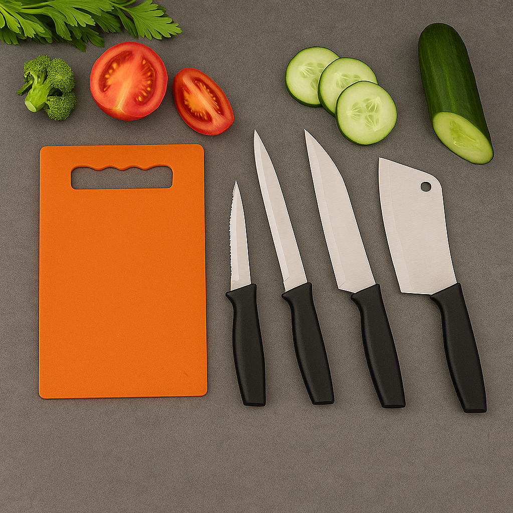 Chopping Board With Knife Set (Pack Of 5) - Shop Gharse