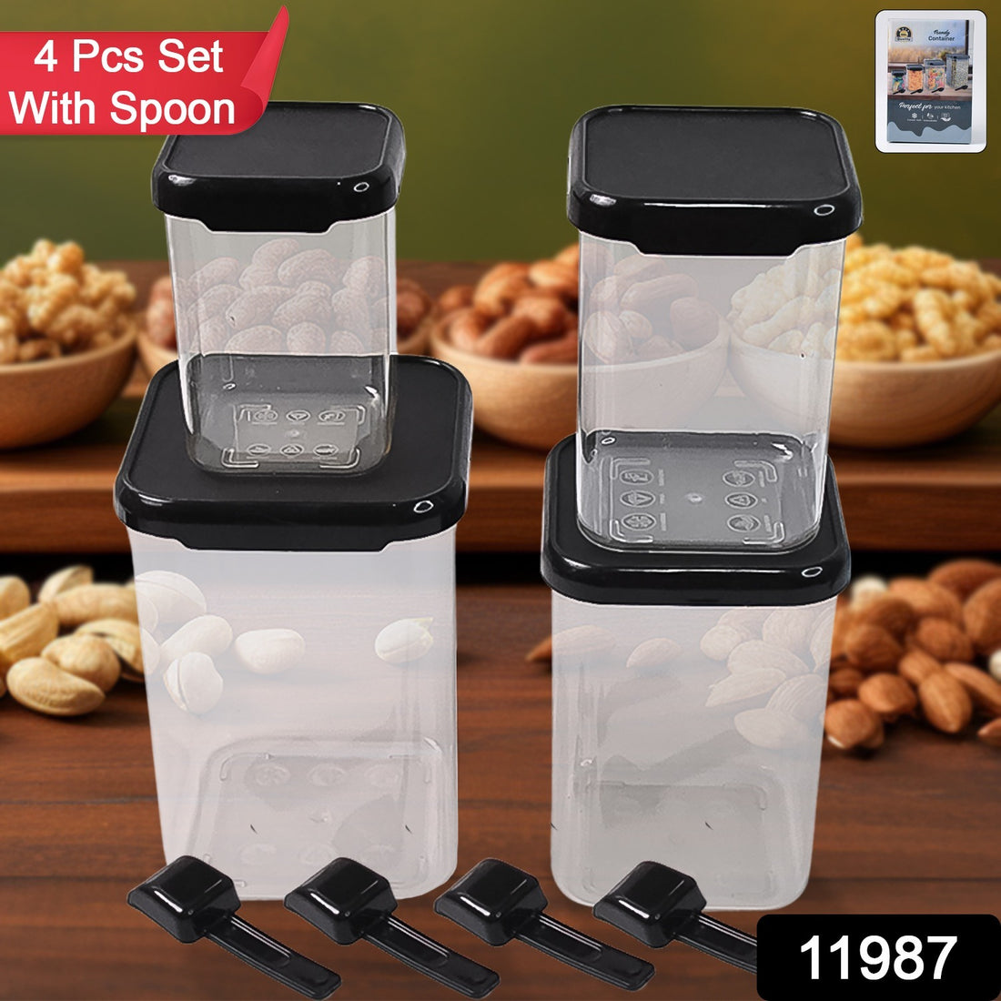 Plastic Air Tight Containers Storage (4 Pc Set With 4 Spoon) - Shop Gharse