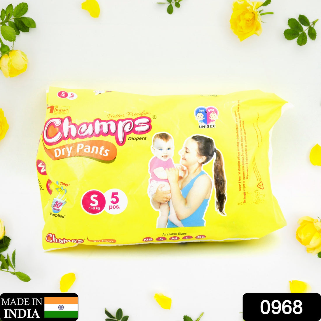 0968 Small  Champs Dry Pants Style Diaper- Small Best For Travel  Absorption Champs Baby Diapers Champs Soft And Dry Baby Diaper Pants (S5 Pcs ) - Shop Gharse