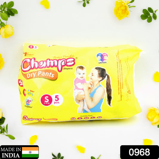 0968 Small  Champs Dry Pants Style Diaper- Small Best For Travel  Absorption Champs Baby Diapers Champs Soft And Dry Baby Diaper Pants (S5 Pcs ) - Shop Gharse