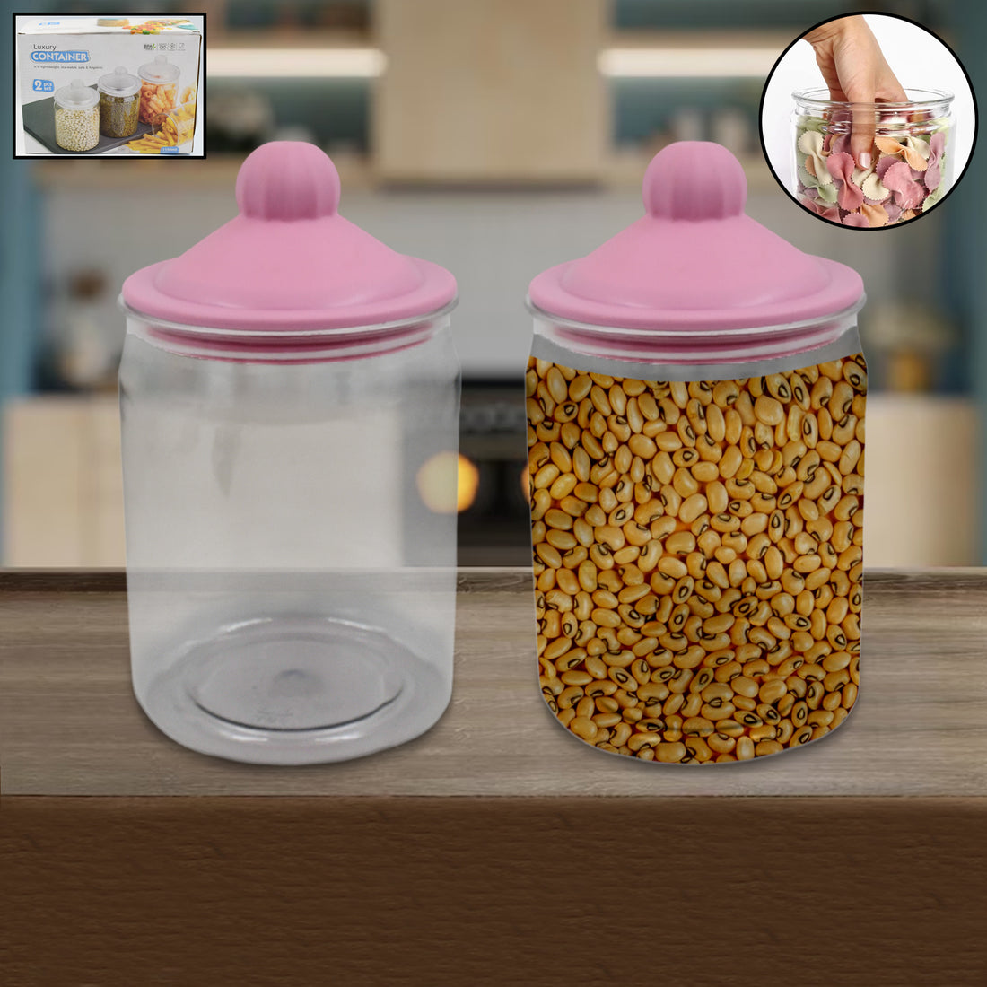 Transparent Kitchen Plastic Container Jar Set (2 Pcs Set  1100 Ml Approx) - Shop Gharse