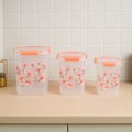 Square 3 Pcs Floral Printed Airtight Storage Container Set  Approx 2.8 Ltr 4.5 Ltr 6.9 Ltr (3 Pcs Set) - Shop Gharse