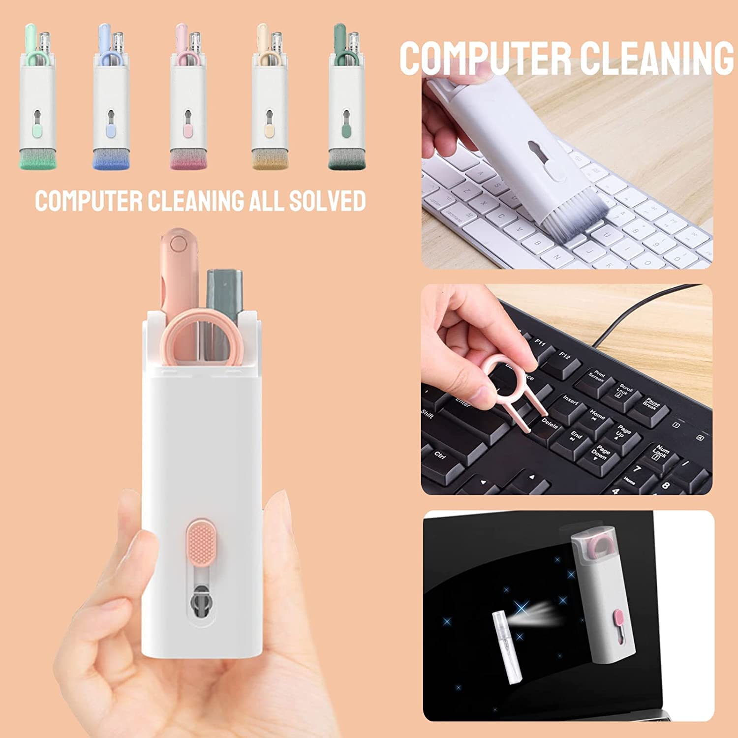 6462 7 In 1 Electronic Cleaner Kit Cleaning Kit For Monitor Keyboard Airpods Screen Dust Brush Including Soft Sweep Swipe Airpod Cleaner Pen Key Puller And Spray Bottle - Shop Gharse