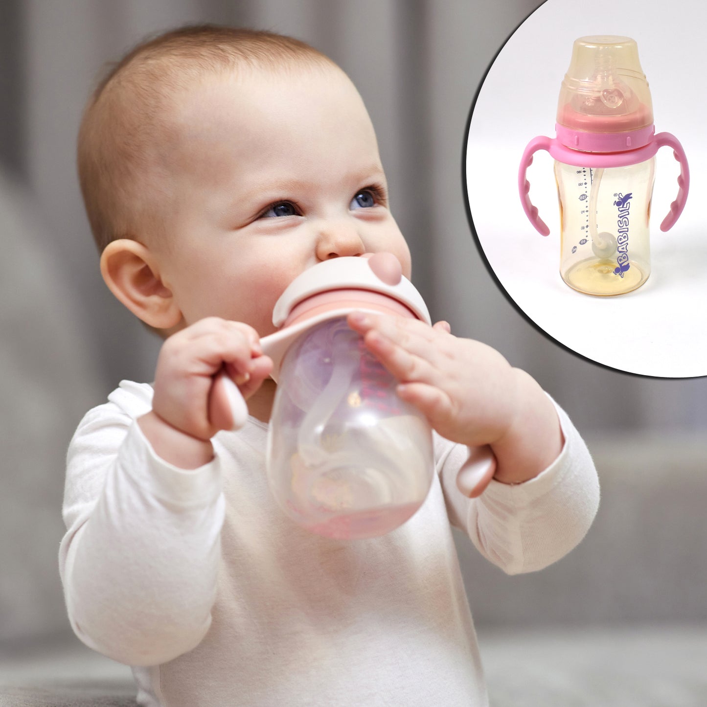 Plastic Baby Feeding Bottle With Handles  Straw (220 Ml  1 Pc) - Shop Gharse