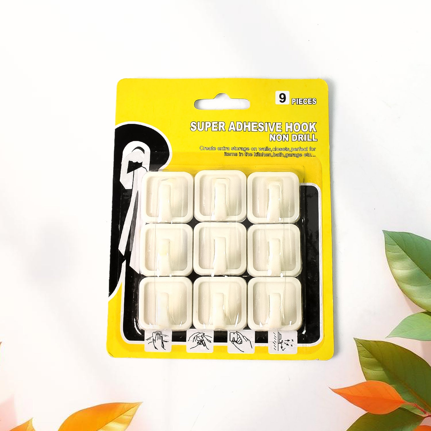 Adhesive Hooks For Wall Hanging Clothes Strong Adhesive Hooks (9 Pcs Set) - Shop Gharse