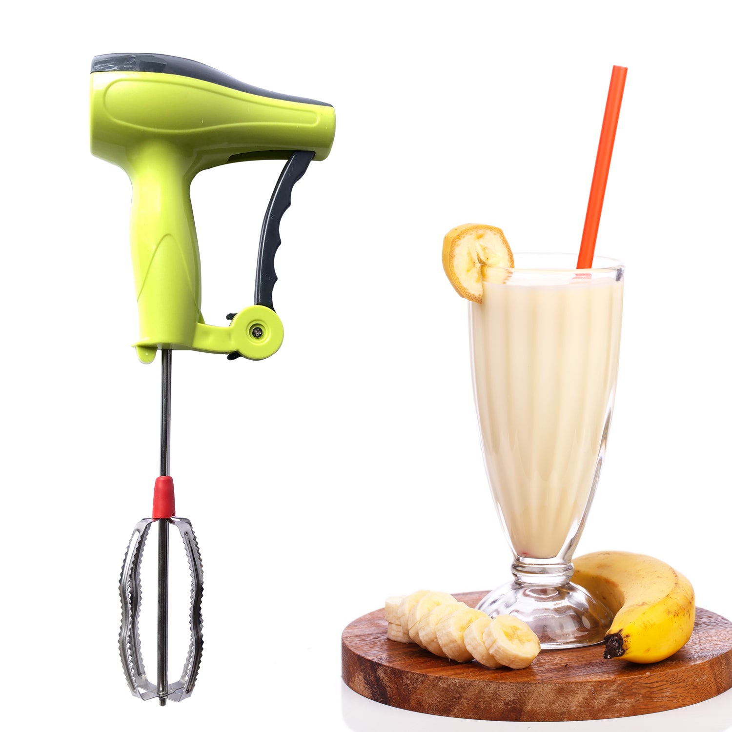 0703 Power Free Manual Hand Blender With Stainless Steel Blades Milk Lassi Maker Egg Beater Mixer Rawai - Shop Gharse