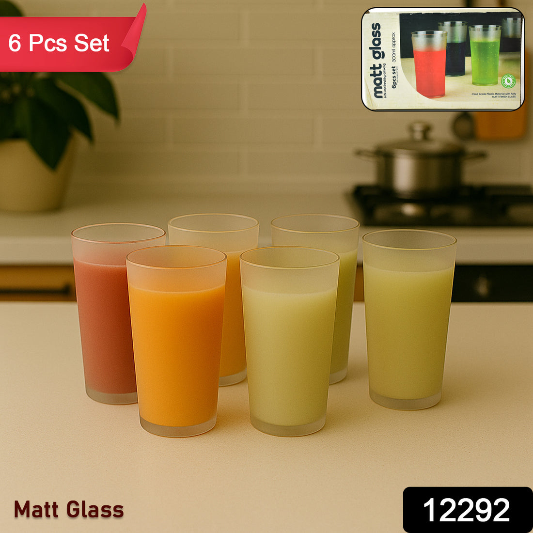 Matt Finish Glass Tumbler Set (Approx 300ml  6 Pc) - Shop Gharse