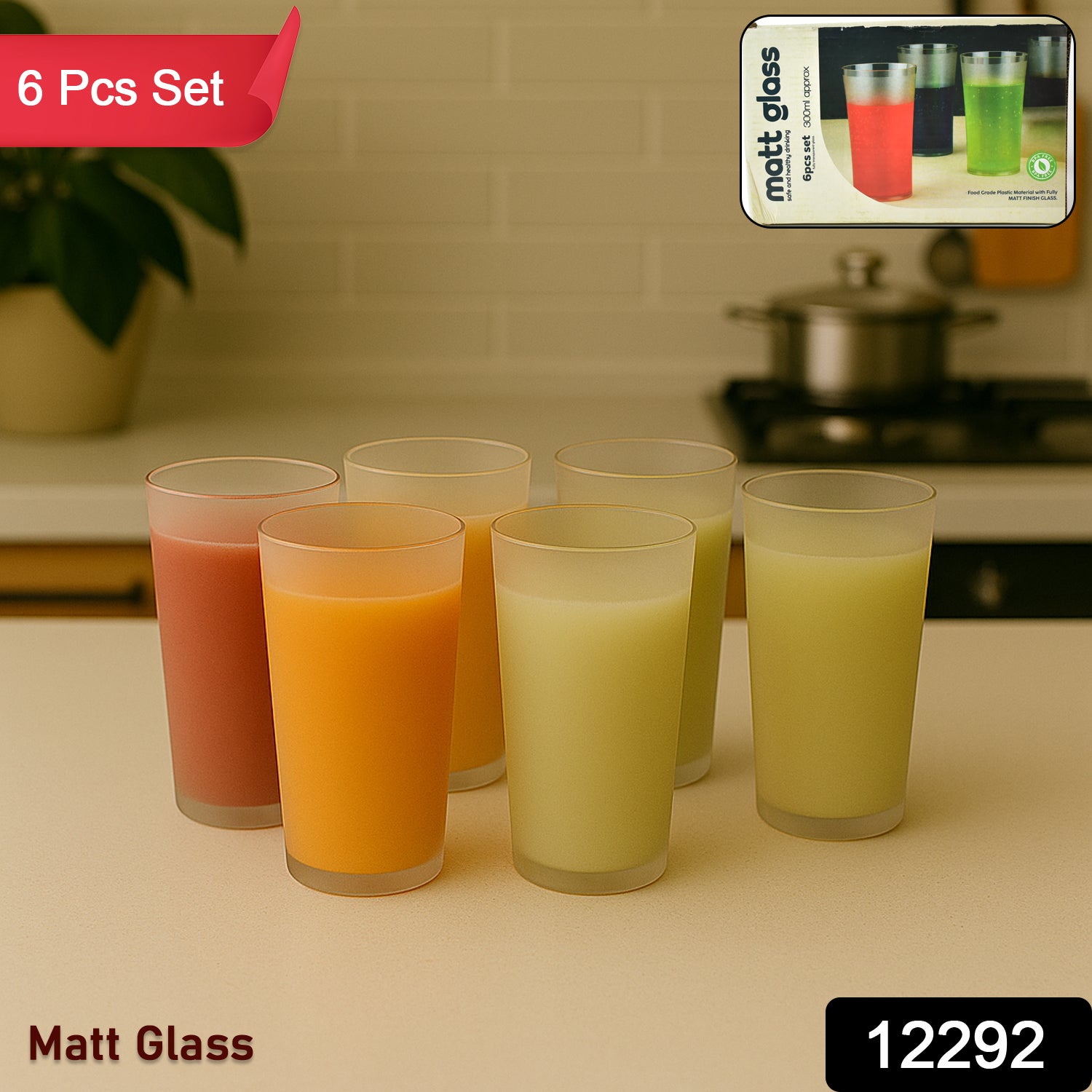 Matt Finish Glass Tumbler Set (Approx 300ml  6 Pc) - Shop Gharse