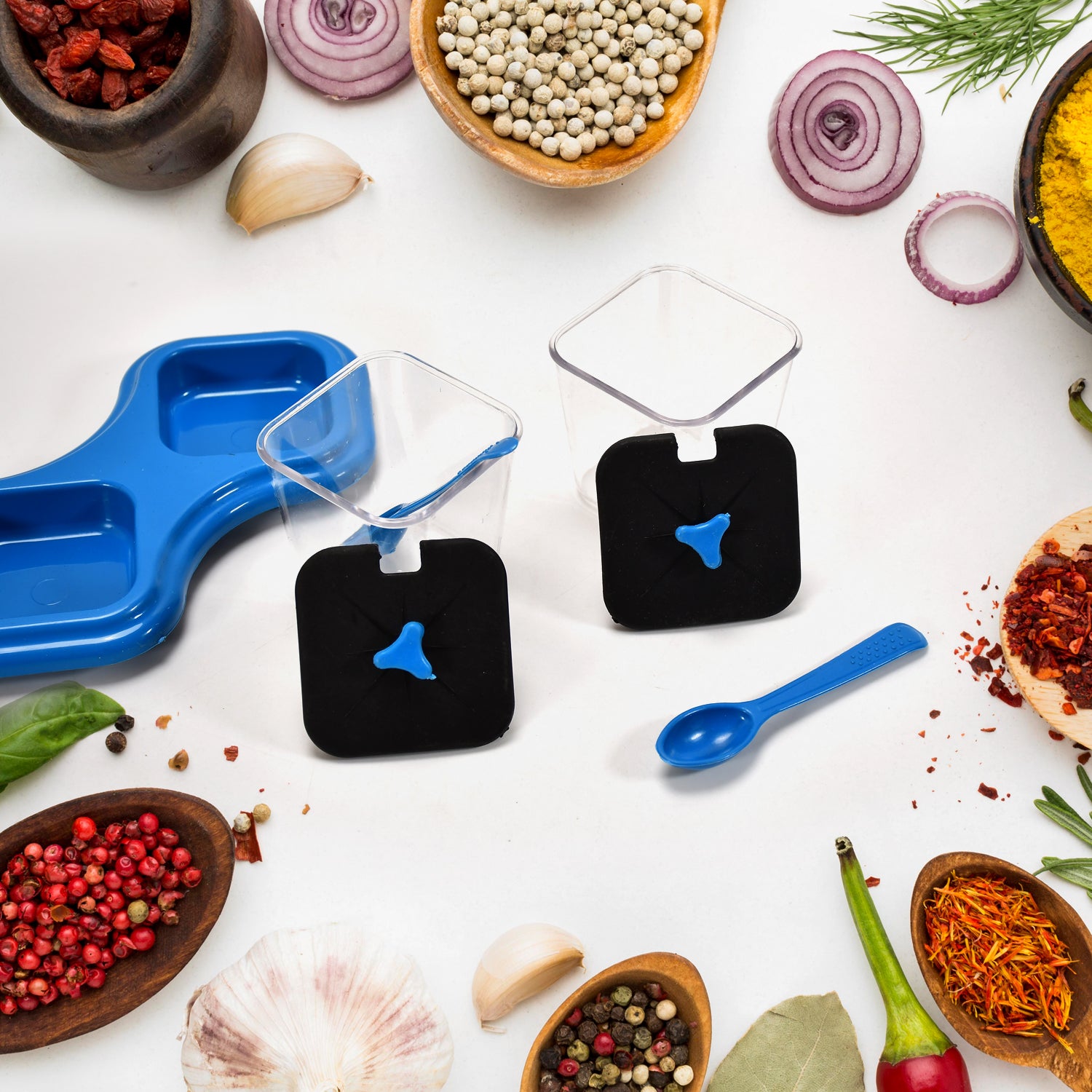0148 Dining Table Stand 2 Pcs Pickle Jar Spice Tray Spoons Virgin Plastic Kitchen Storage Container Serving Salt Pepper Sauces Chutney Masala Mukhwas Aachar - Shop Gharse