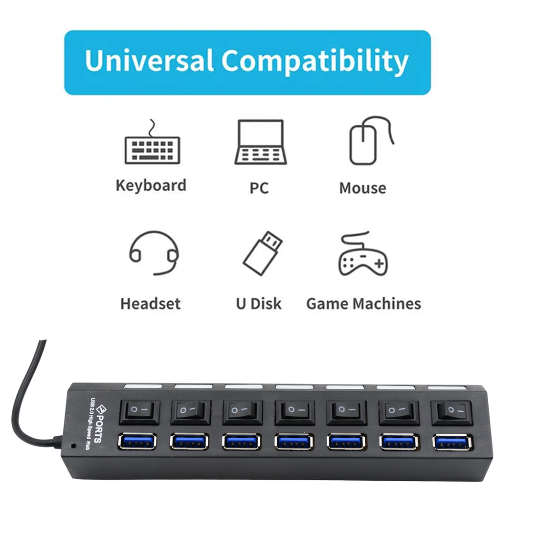 6994 Usb Splitter Multi Port Usb 2.0 Hub 7 Port With Independent Onoff Switch And Led Indicators Usb A Port Data Hub Suitable For Pc Computer Keyboard Laptop Mobile Hdd Flash Drive Camera Etc - Shop Gharse