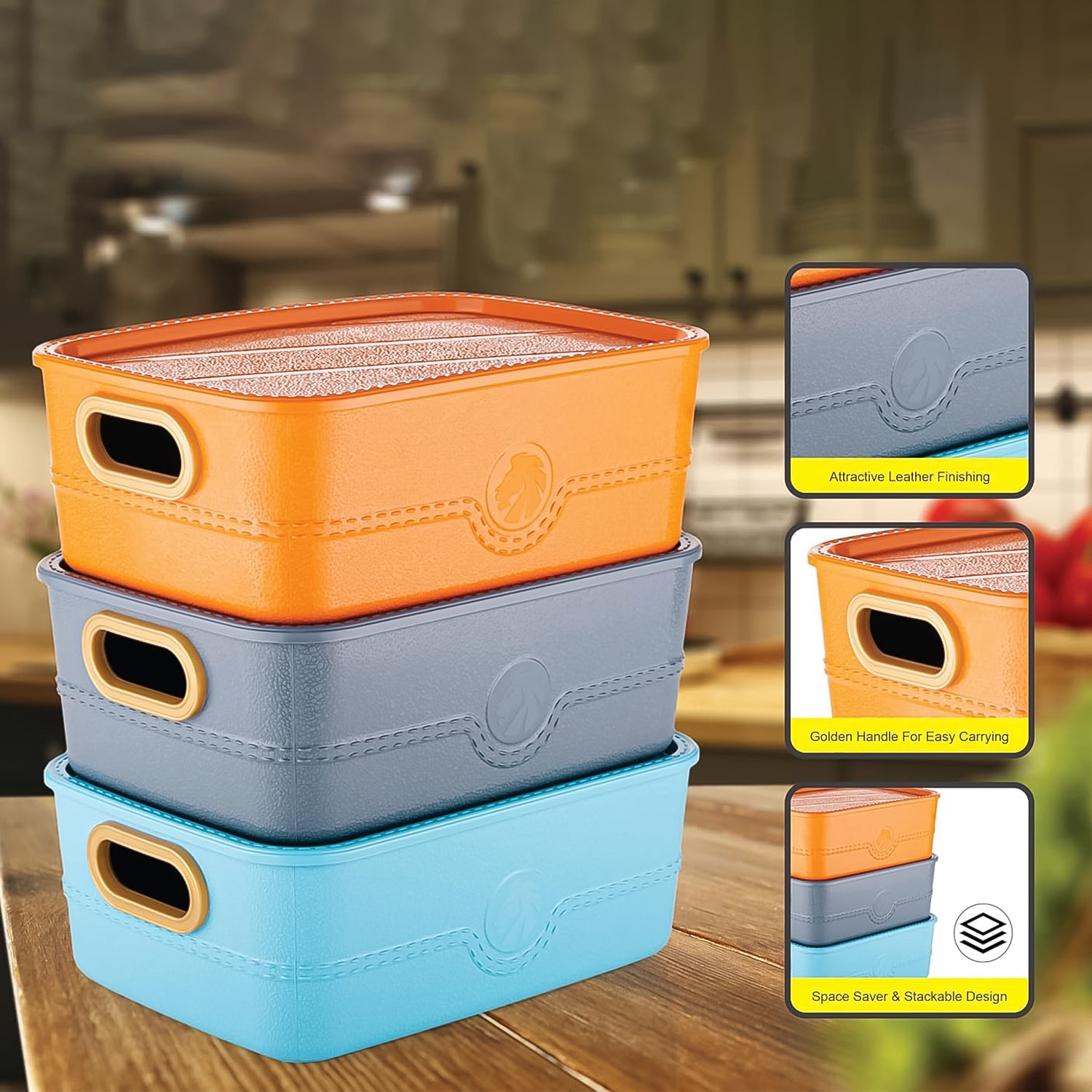 3-piece Plastic Multipurpose Storage Basket Bin Set With Handle (3 Pcs Set) - Shop Gharse