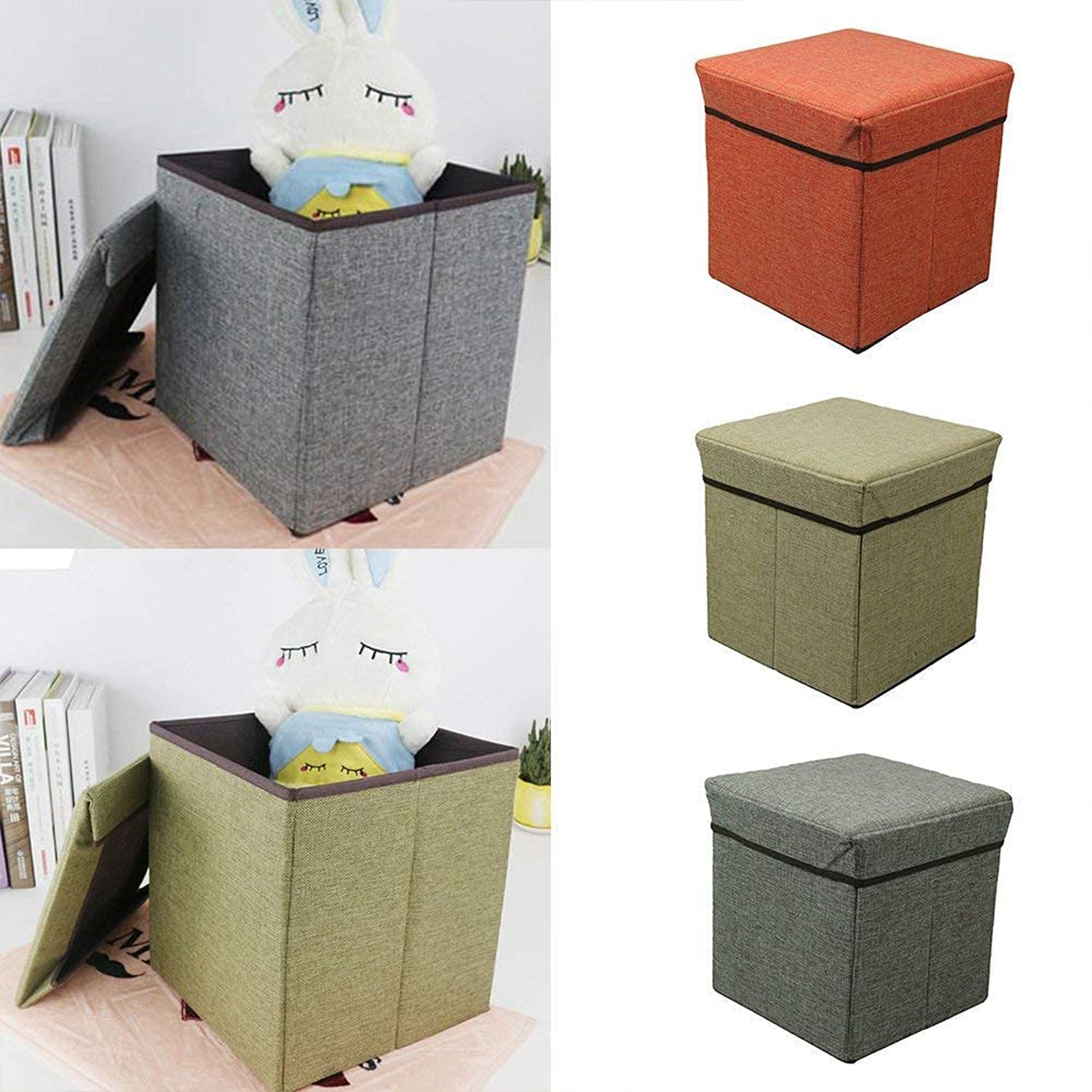 4986 Living Room Cube Shape Sitting Stool With Storage Box. Foldable Storage Bins Multipurpose Clothes Books And Toys Organizer With Cushion Seat - Shop Gharse