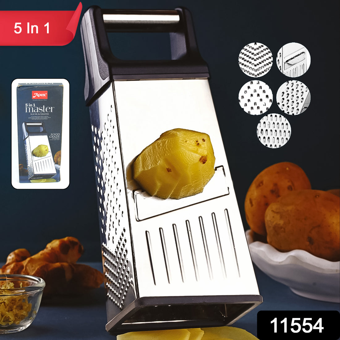 Apex 5-in-1 Master Stainless Steel Multipurpose Slicer And Grater - Shop Gharse