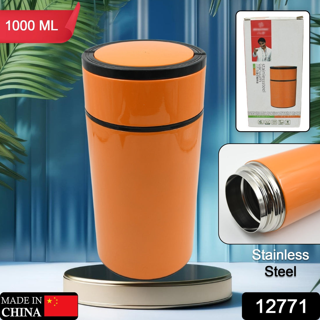 12771 Stainless Steel Water Bottle With Foldable Spoon  Handle Easy To Carry Leak Proof Rust Proof Hot  Cold Drinks Gym Sipper Bpa Free Food Grade Quality Steel Fridge Bottle For Office  Gym  School (1000 Ml) - Shop Gharse