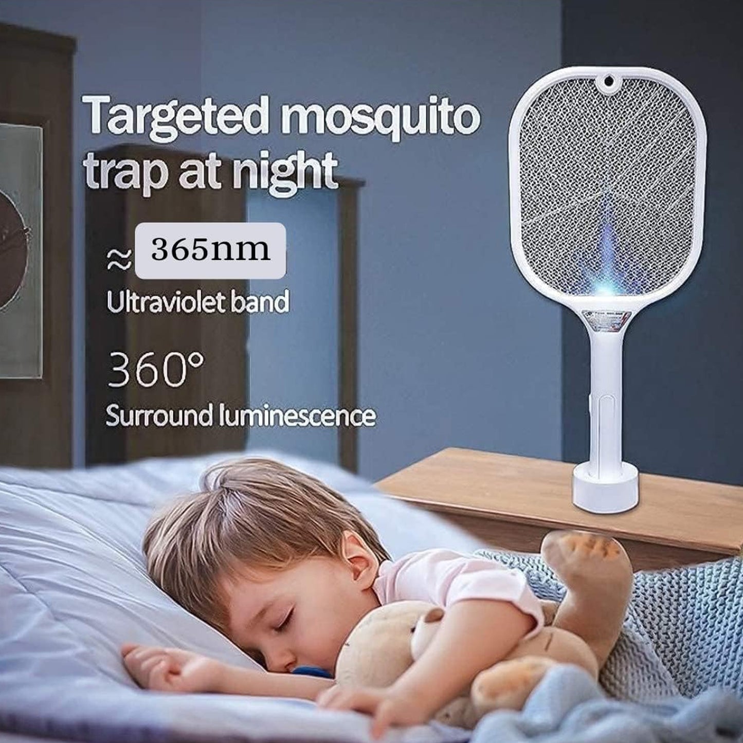 1747 Mosquito Killer Racket  Rechargeable Automatic Electric Fly Swatter  Mosquito Zapper Racket With Uv Light Lamp  Mosquito Swatter With Usb Charging Base  Electric Insect Killer Racket Machine Bat - Shop Gharse