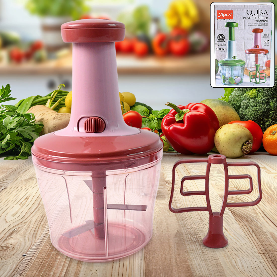 Apex  Quba Push Chopper With Stainless Steel Blades (1000ml) - Shop Gharse