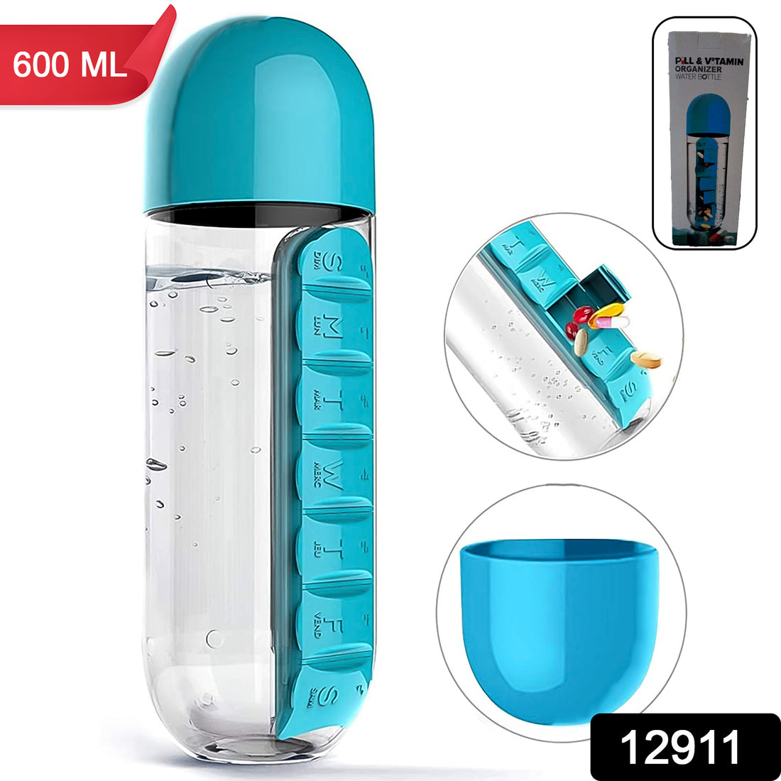 12911 Pill  Vitamin Bottle Water Bottle Multi Functional Use For Traveling  Outdoor Use Water Bottle Travelling Kit Summer Special Bottle (600 Ml   Mix Color ) - Shop Gharse