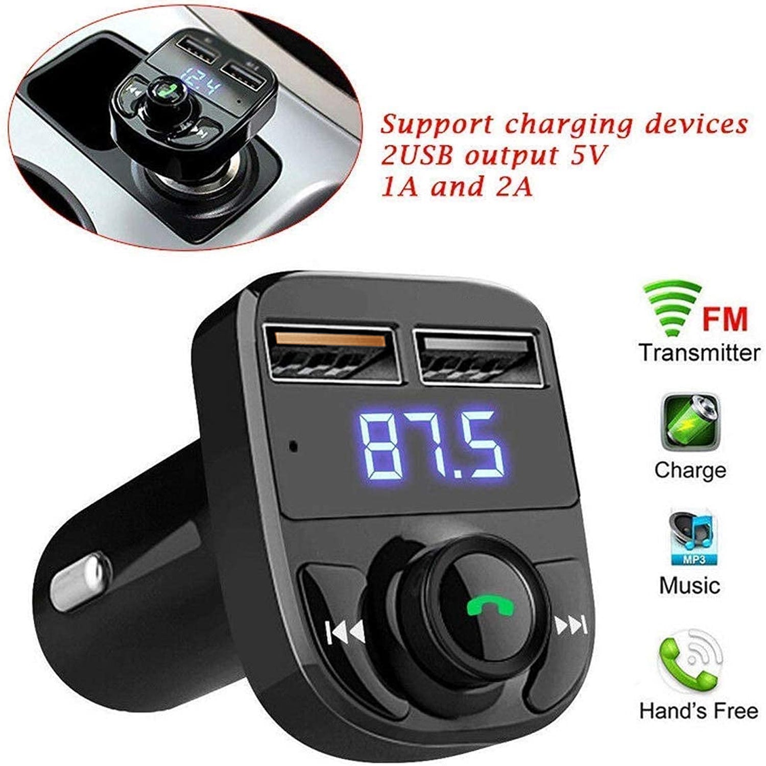 8533 Car-x8 Bluetooth Fm Transmitter Kit For Hands-free Call Receiver  Music Player  Call Receiver  Fast Mobile Charger Ports For All Smartphoneswith 3.1a Quick Charge Dual Usb Car Charger - Shop Gharse