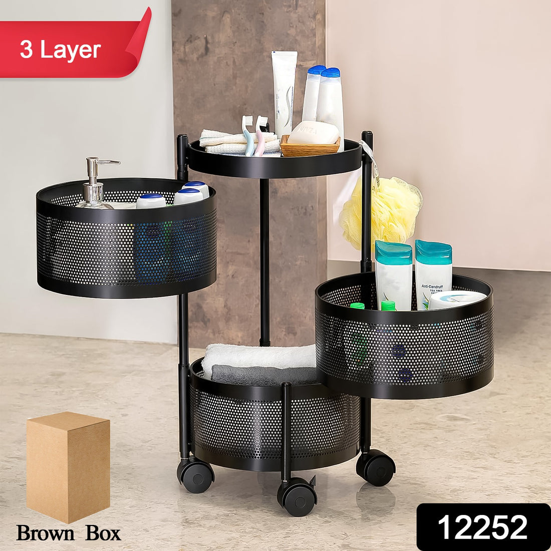 Metal Round High Quality Kitchen Trolley With Wheels (3 Layer  1 Pc) - Shop Gharse