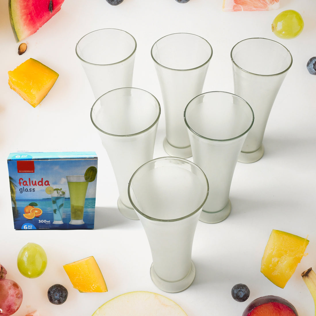 8219 High Quality Faluda Ice Cream Juicer And Water Glasses Set Of 6 Transparent Drinking Water Glasses Stylish Glasses For Faluda Water Juice Glass Set Of 6 Pcs (300 Ml Approx) - Shop Gharse