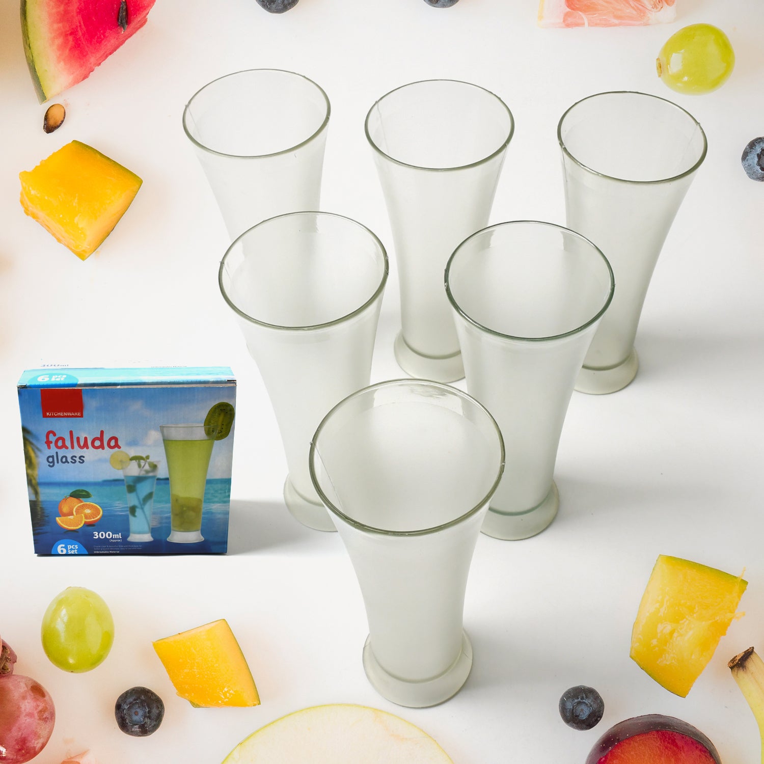 8219 High Quality Faluda Ice Cream Juicer And Water Glasses Set Of 6 Transparent Drinking Water Glasses Stylish Glasses For Faluda Water Juice Glass Set Of 6 Pcs (300 Ml Approx) - Shop Gharse